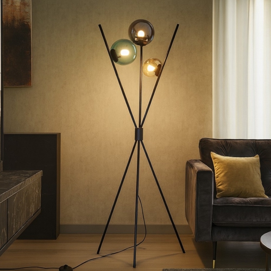 Piantana moderna tre luci portalampada sferico multicolore