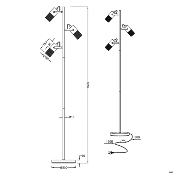 Lampada da terra moderna per salotto h150 cm con lampade orientabili