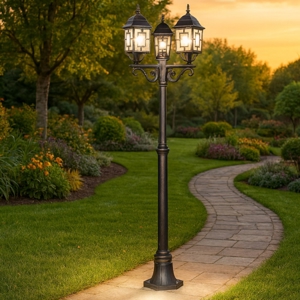 Lampione alto da giardino classico antico 3 luci lanterne ruggine