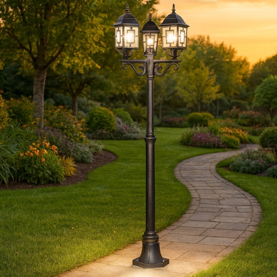 Lampione alto da giardino classico antico 3 luci lanterne ruggine