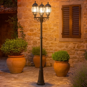 Lampione alto classico da giardino 3 luci lanterne nero