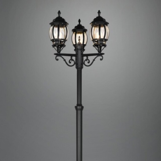 Lampione alto classico da giardino 3 luci lanterne nero