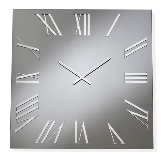 Grande orologio quadrato 100cm da parete in vetro fume numeri romani