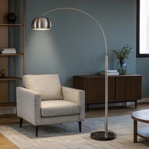 Lampada ad arco parabola cupola nickel base effetto marmo h200 cm