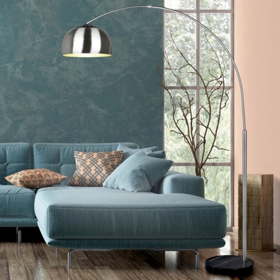 Lampada ad arco parabola cupola nickel base effetto marmo h200 cm