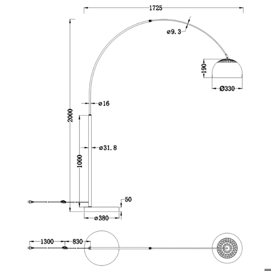 Lampada ad arco parabola cupola nickel base effetto marmo h200 cm