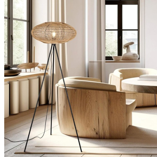 Lampada da terra per salotto contemporaneo vimini
