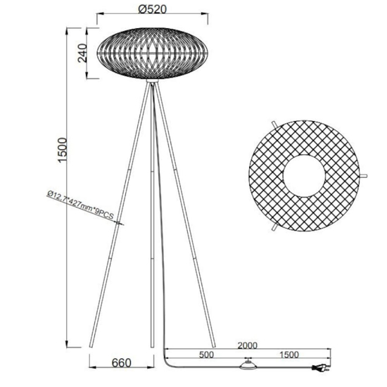 Lampada da terra per salotto contemporaneo vimini