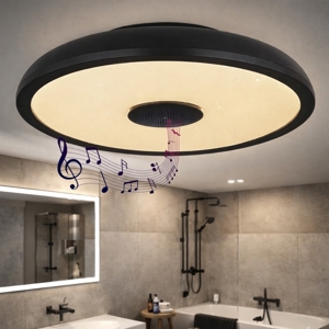 Plafoniera da bagno bluetooth led rgb nera con cassa e telecomando