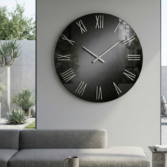 Orologio da parete moderno rotondo specchio fume' 60cm