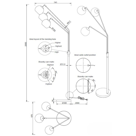 Lampada da terra bocce vetro sfere cromo moderna