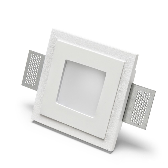 Faretto in gesso cristaly quadrato gu10 con vetro da incasso a soffitto
