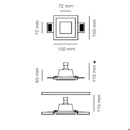 Faretto in gesso cristaly quadrato gu10 con vetro da incasso a soffitto