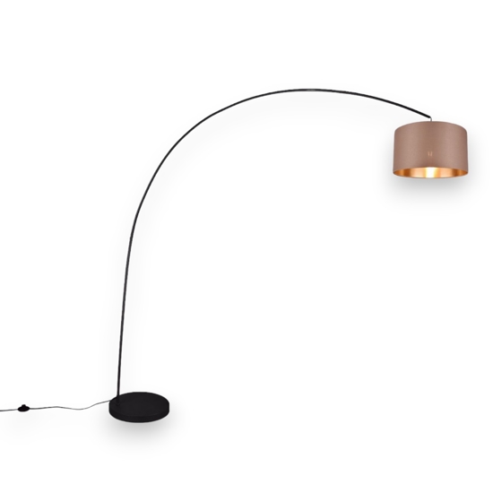 Lampada ad arco da terra flux curva nera paralume tortora