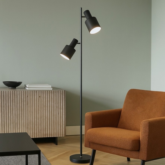 Lampada da terra moderna nera con due luci orientabili h161 cm