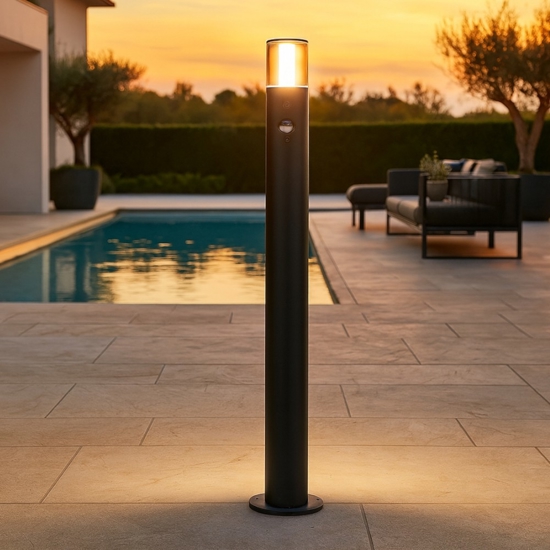 Lampione da giardino moderno cilindro nero con sensore movimento
