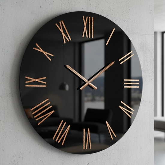 Grande orologio da parete 100cm effetto specchio numeri foglia rame