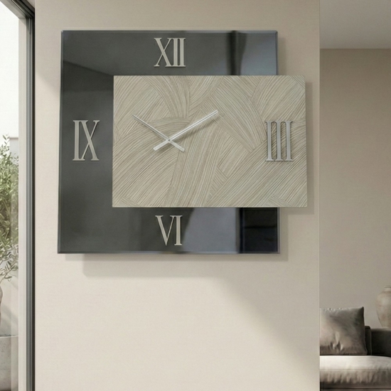 Grande orologio da parete 100x115cm specchio fume carta da parati