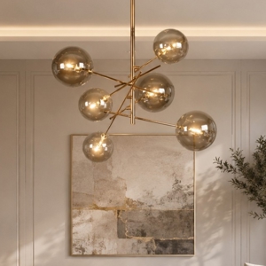 Lampadario oro sfere di vetro fume moderno per soggiorno