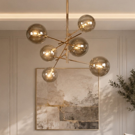 Lampadario oro sfere di vetro fume moderno per soggiorno