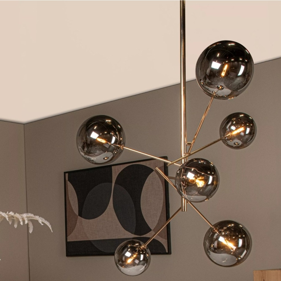 Lampadario oro sfere di vetro fume moderno per soggiorno