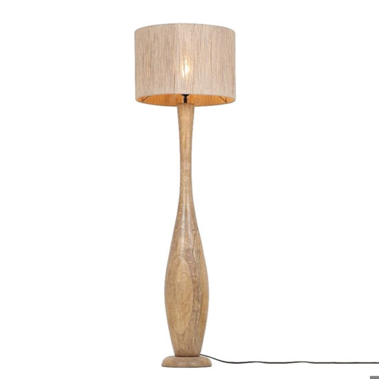 Lampada da terra piantana di legno per salotto paralume di juta