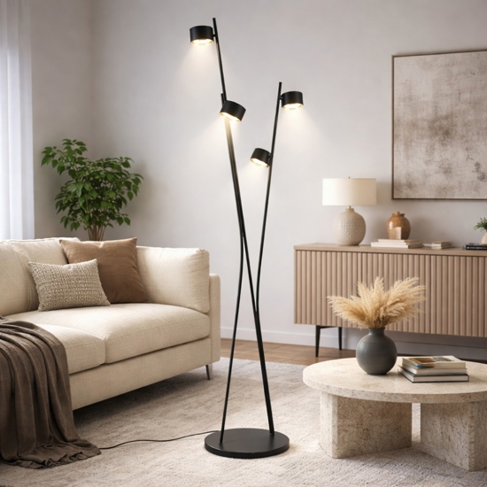 Lampada da terra nero oro luci orientabili moderna per salotto