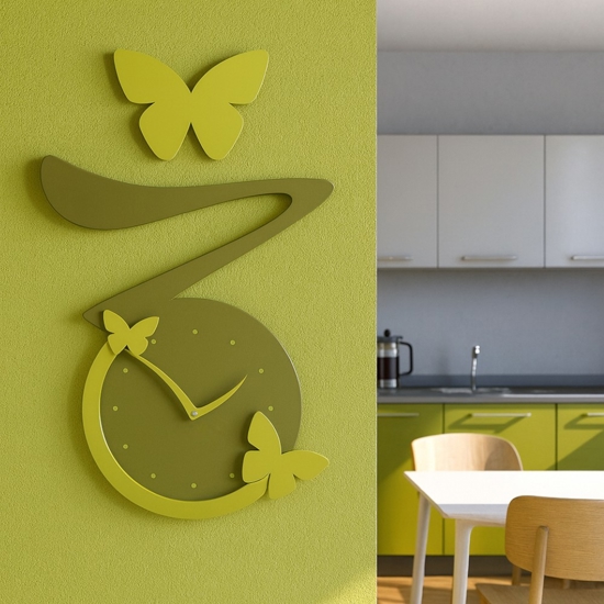 Orologio da parete farfalle legno colore verde oliva