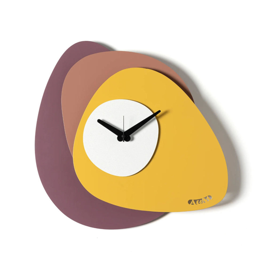 Orologio moderno da parete design ondulato viola mousse e ocra