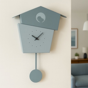Orologio a pendolo da parete moderno uccellino verde e cenere