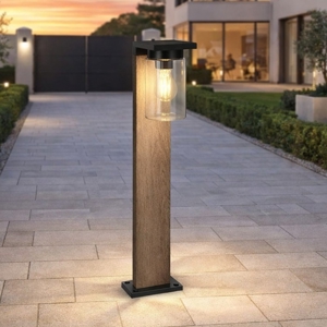 Lampione da giardino effetto legno con sensore crepuscolare interruttore