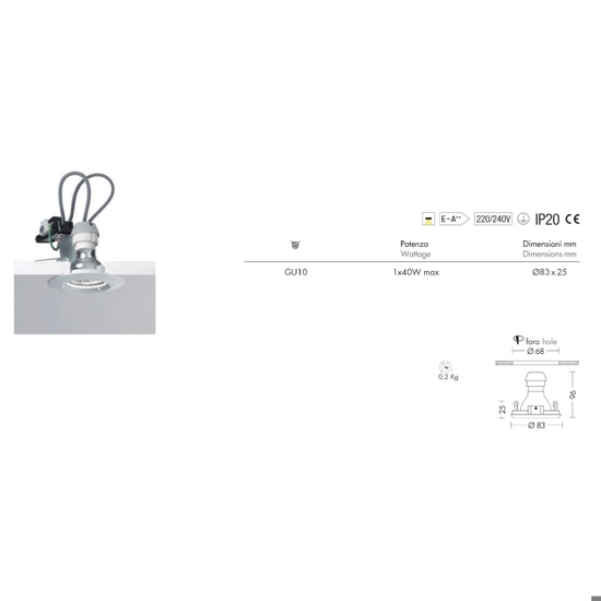 Faretto gu10 tondo metallo bianco da incasso per soffitto in cartongesso