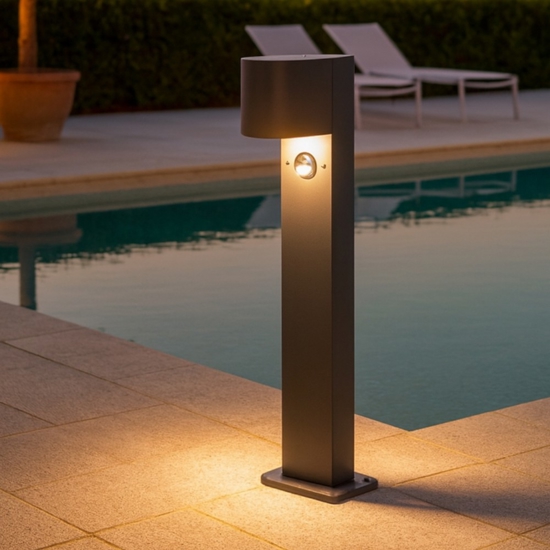 Lampioncino da giardino antracite moderno con sensore di movimento