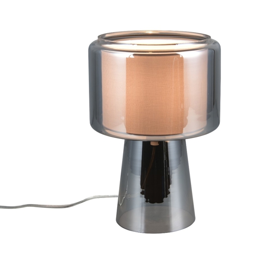 Lampada in vetro cromo con paralume di tessuto per camera da letto