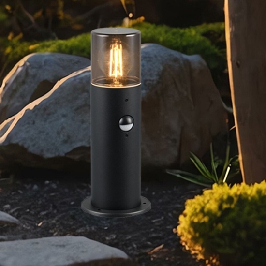 Lampioncino nero da giardino tubolare con sensore di movimento