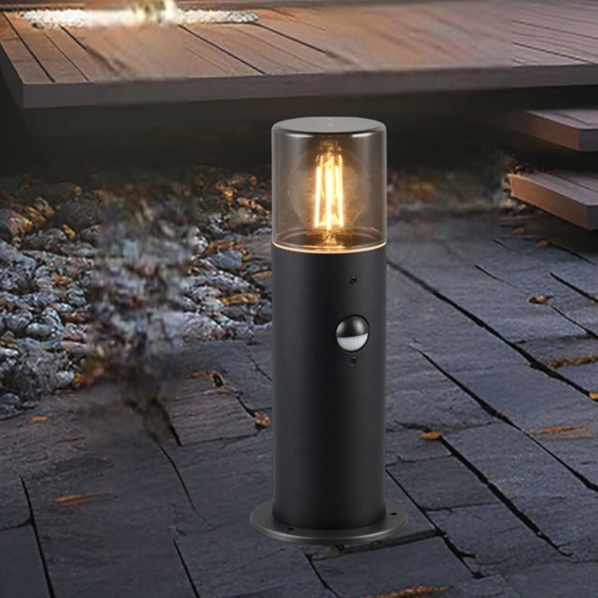 Lampioncino nero da giardino tubolare con sensore di movimento