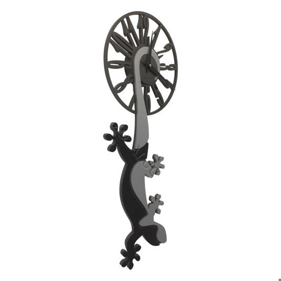 Particolare orologio moderno da parete geko legno grigio nero