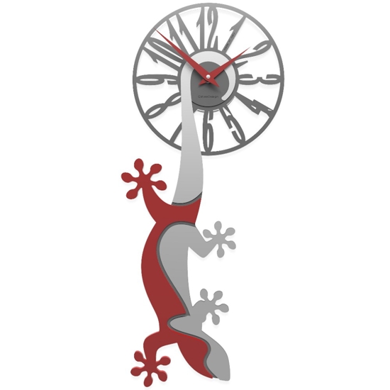 Orologio moderno da parete legno grigio rosso rubino