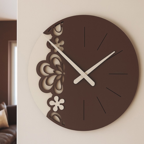 Orologio da parete design particolare legno cioccolato moderno tondo