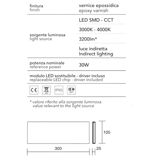 Affralux wally applique esterno bianco 30w 3000k 4000k moderna
