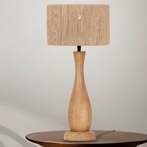 Lampada da tavolo di legno con paralume in juta