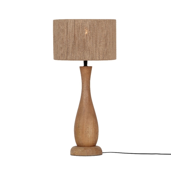 Lampada da tavolo di legno con paralume in juta