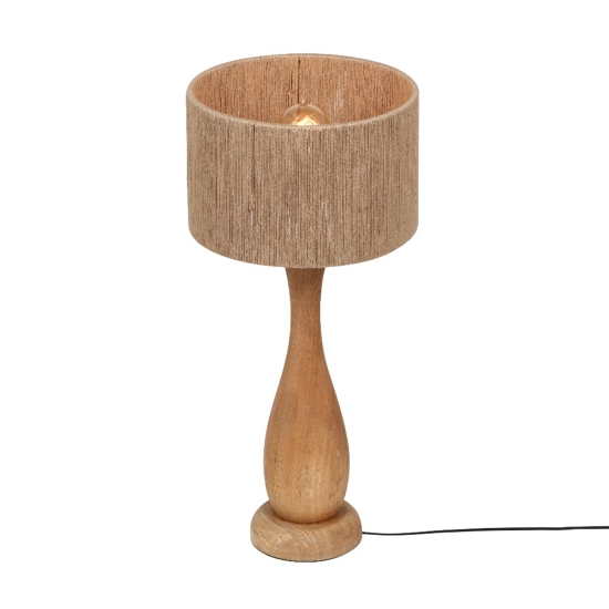 Lampada da tavolo di legno con paralume in juta