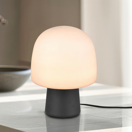 Lampada da comodino moderna fungo vetro bianco base nera