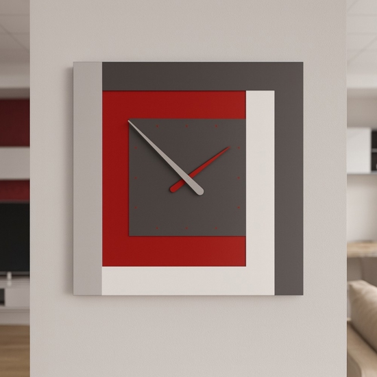 Orologio da muro moderno clock63 stripes rosso rubino bianco