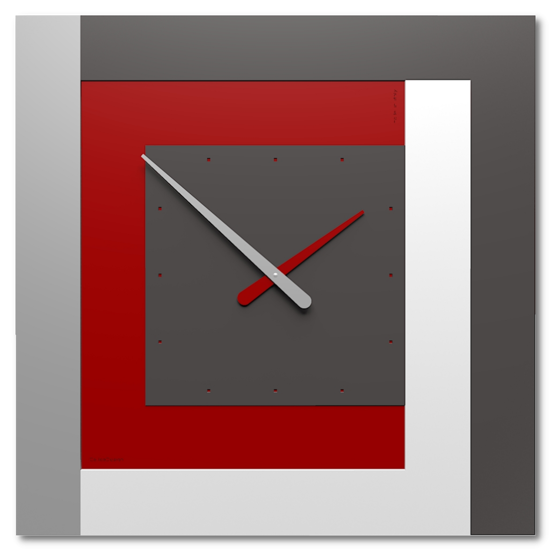 Orologio da muro moderno clock63 stripes rosso rubino bianco