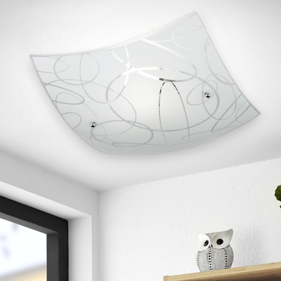 Plafoniera moderna quadrata in vetro satinato decorato
