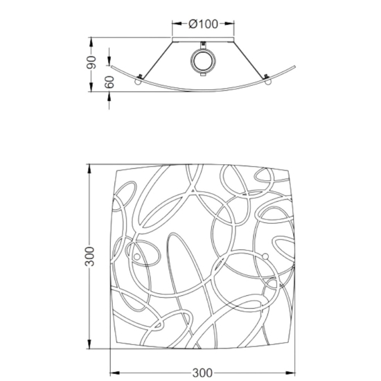 Plafoniera moderna quadrata in vetro satinato decorato