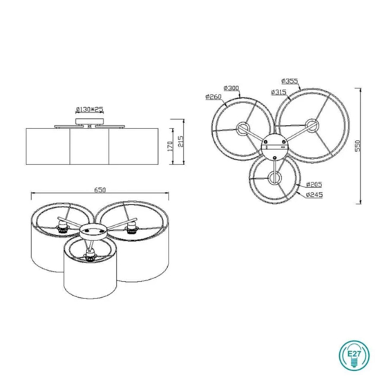 Plafoniera camera da letto tessuto copertura nera trasparente moderna 3 luci