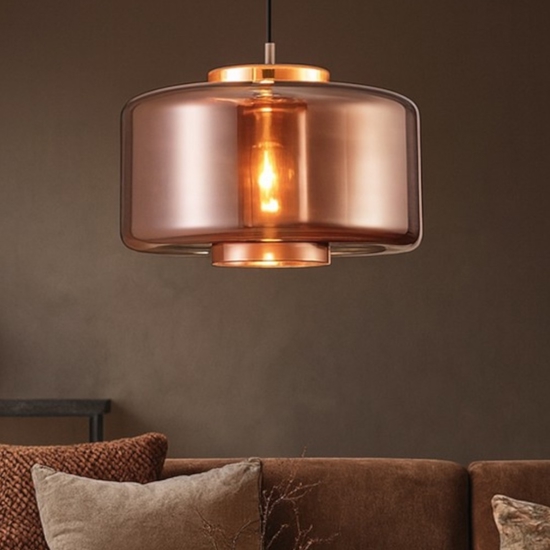 Lampadario moderno per soggiorno vetro rame